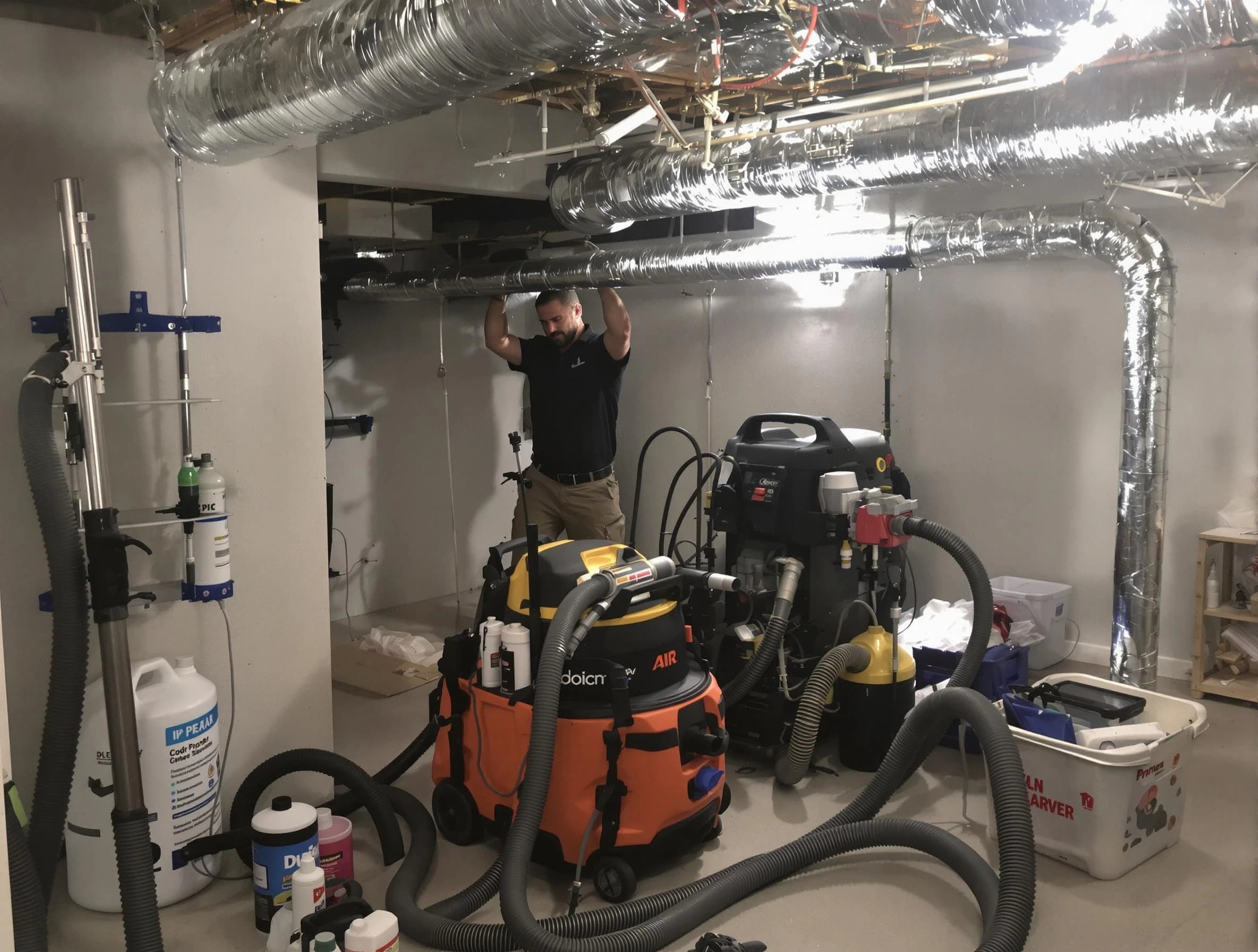 Castle Rock Air Duct Cleaning specialist performing professional mold removal from air ducts using safety equipment in Castle Rock